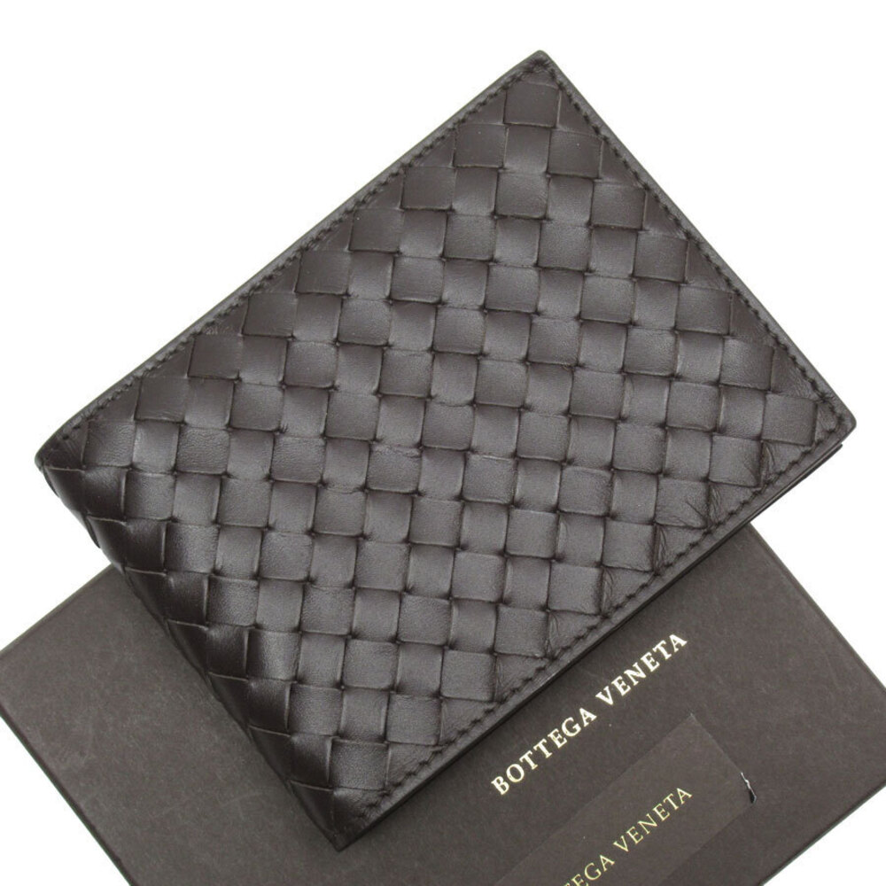 Bottega Veneta bi fold wallet Intrecciato weave leather dark brown